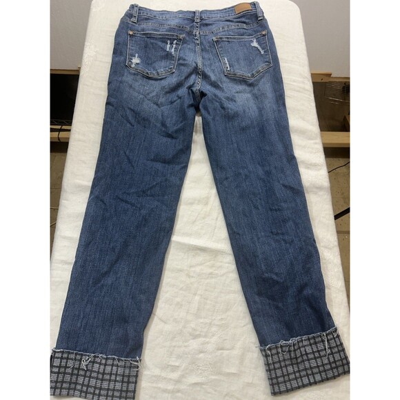 Judy Blue Jeans Cut Off Plaid Cuff Hem Mid Rise Slim Fit JB88358 Size 7/28 - Picture 2 of 7